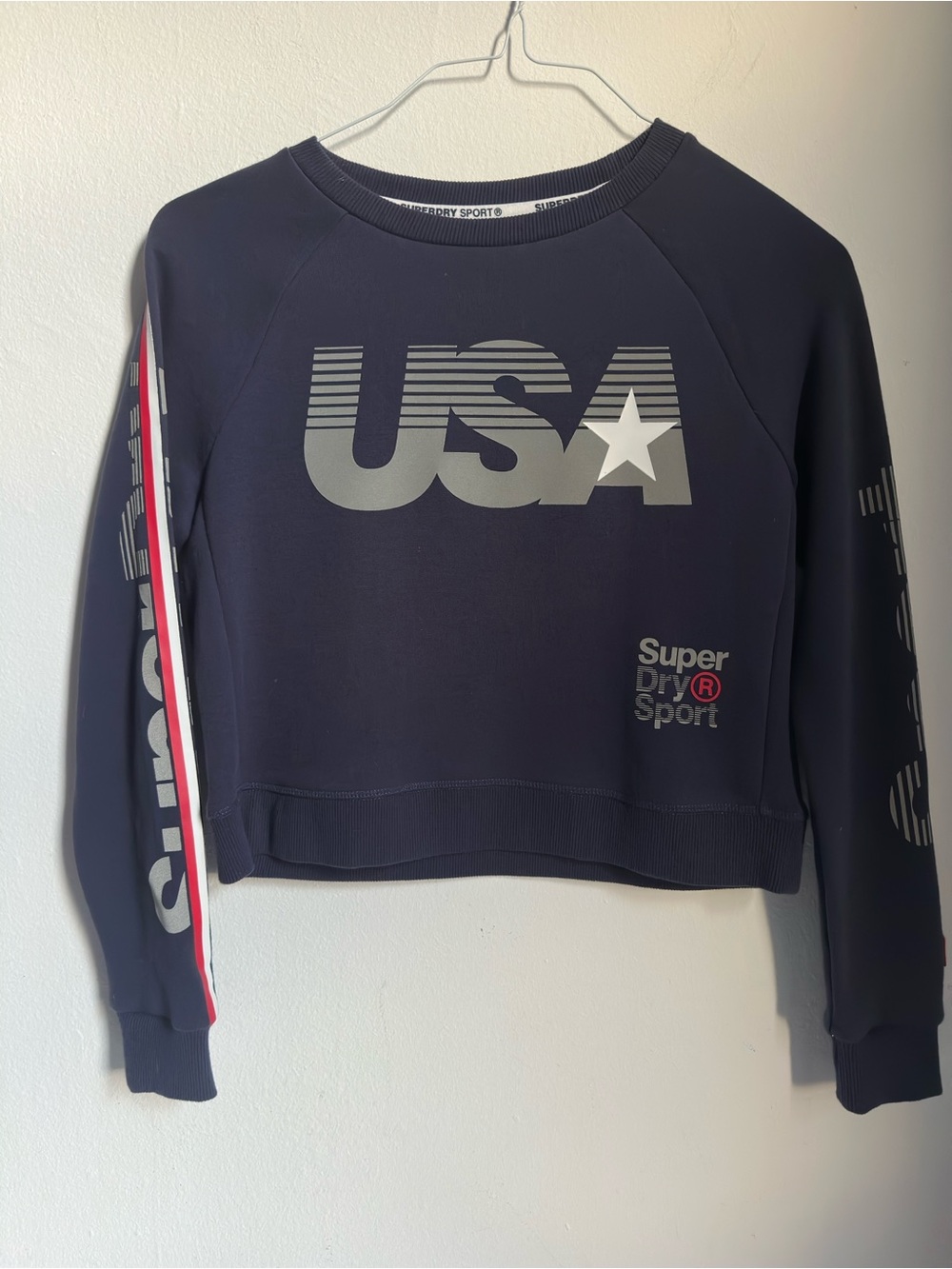 Superdry Navy USA Graphic Cropped Sweatshirt
